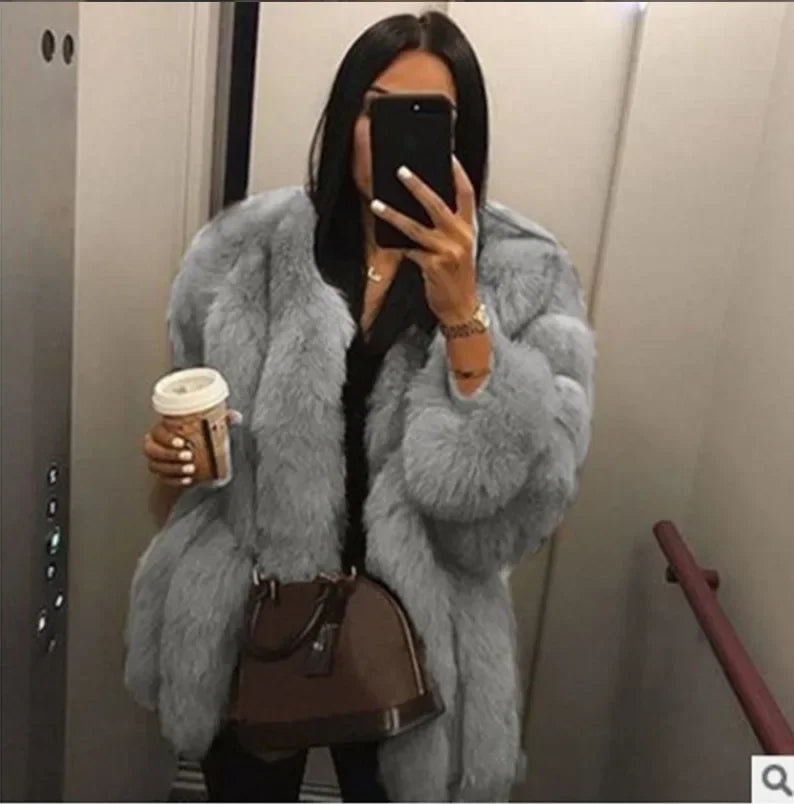 Luxe Faux Fur Jackets for Women Long Puff Sleeve Woman Coat Solid Short Warmth Outerwear Clause Ladies Elegant Streetwear