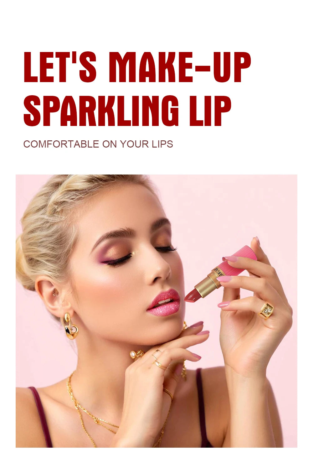 Pearlescent Pink Glitter Velvet Lipstick Metallic Waterproof Long Lasting Matte Shimmer Diamond Lipstick Women Makeup Cosmetic