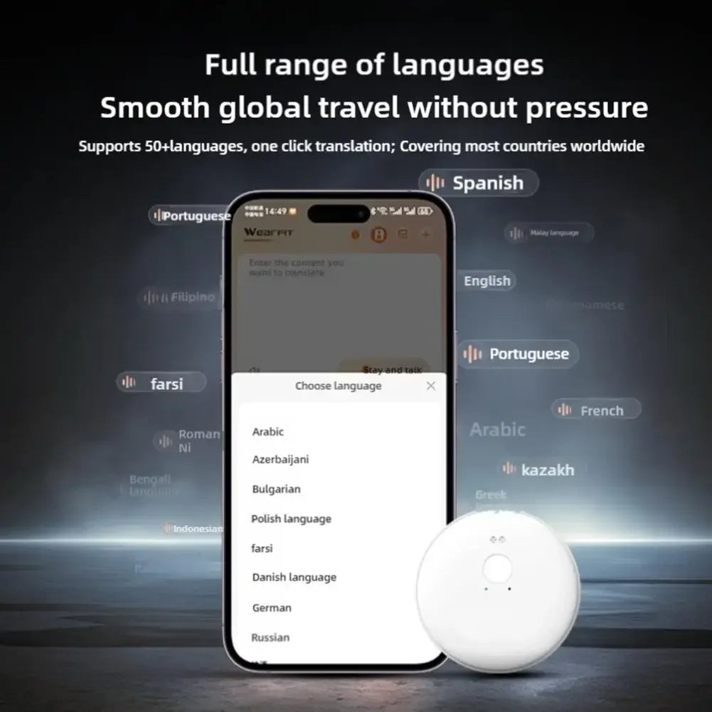 Ai Smart Voice Translator – 2025 Real-Time 50-Language Bluetooth AI Assistant with Photo & Audio Recognition | Portable Travel Translator Device