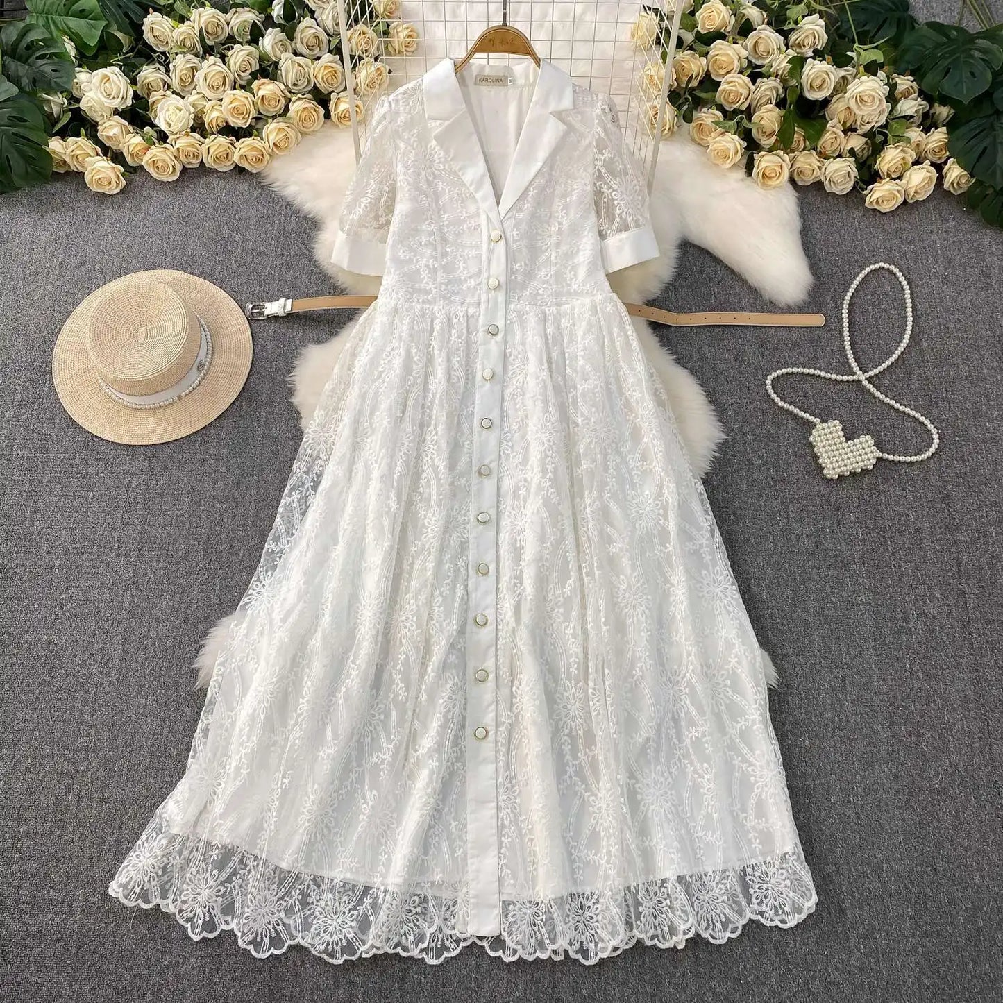 Designer Runway Lace Blazer Dress – Luxury Embroidered Long Gown for Elegant Evenings