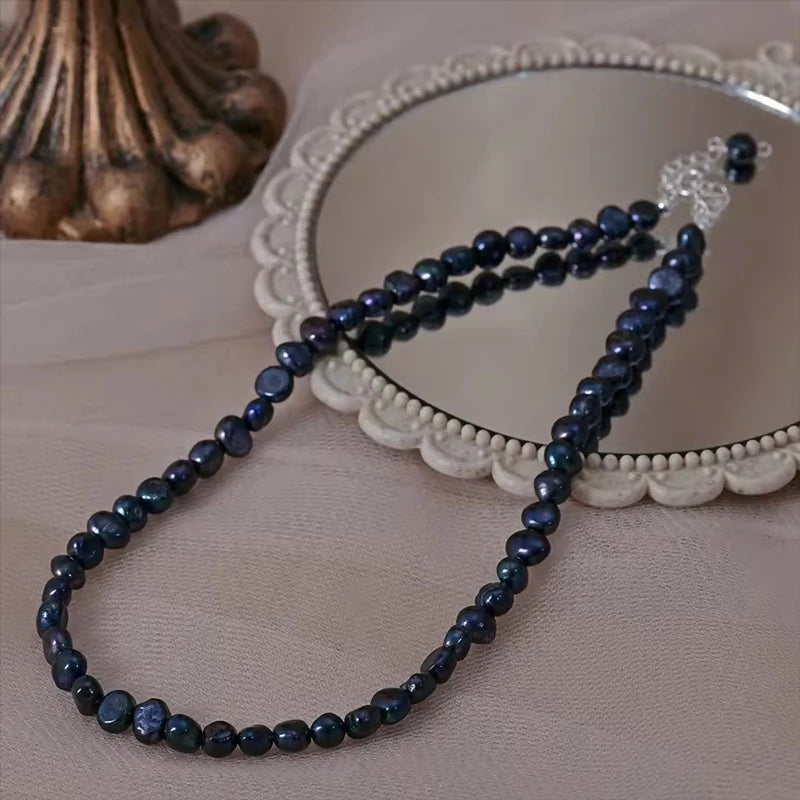 5-6mm Natural Baroque Freshwater Pearl Necklace Fashion Jewelry for Gift,925 Sterling Silver Choker Necklace for Women Girls