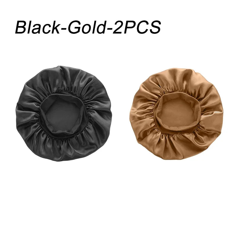 Women Satin Bonnet Wide Band Elastic Sleep Cap Hair Care Head Wrap Beauty Spa Bathing Hat Night Sleeping Cap for Curly Long Hair