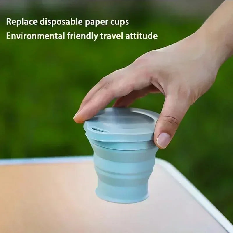 Folding Cup Sets Mini Retractable Cup Silicone Portable Teacup Outdoor Travel Coffee Telescopic Drinking Mug with Lid