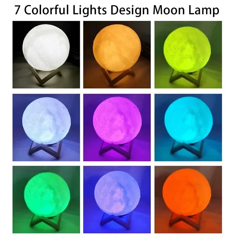 LED Moon Night Light 8cm - Battery Powered Starry Lamp with Stand for Bedroom Decor