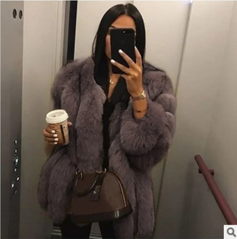 Luxe Faux Fur Jackets for Women Long Puff Sleeve Woman Coat Solid Short Warmth Outerwear Clause Ladies Elegant Streetwear