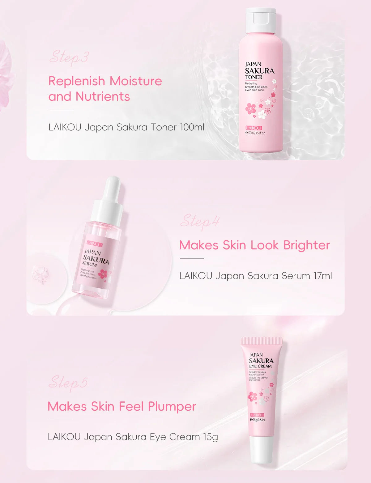 Korean Sakura Skincare Set Hydration Moisturize Cleanse Pores Sunscreen Protection Cosmetic Beauty