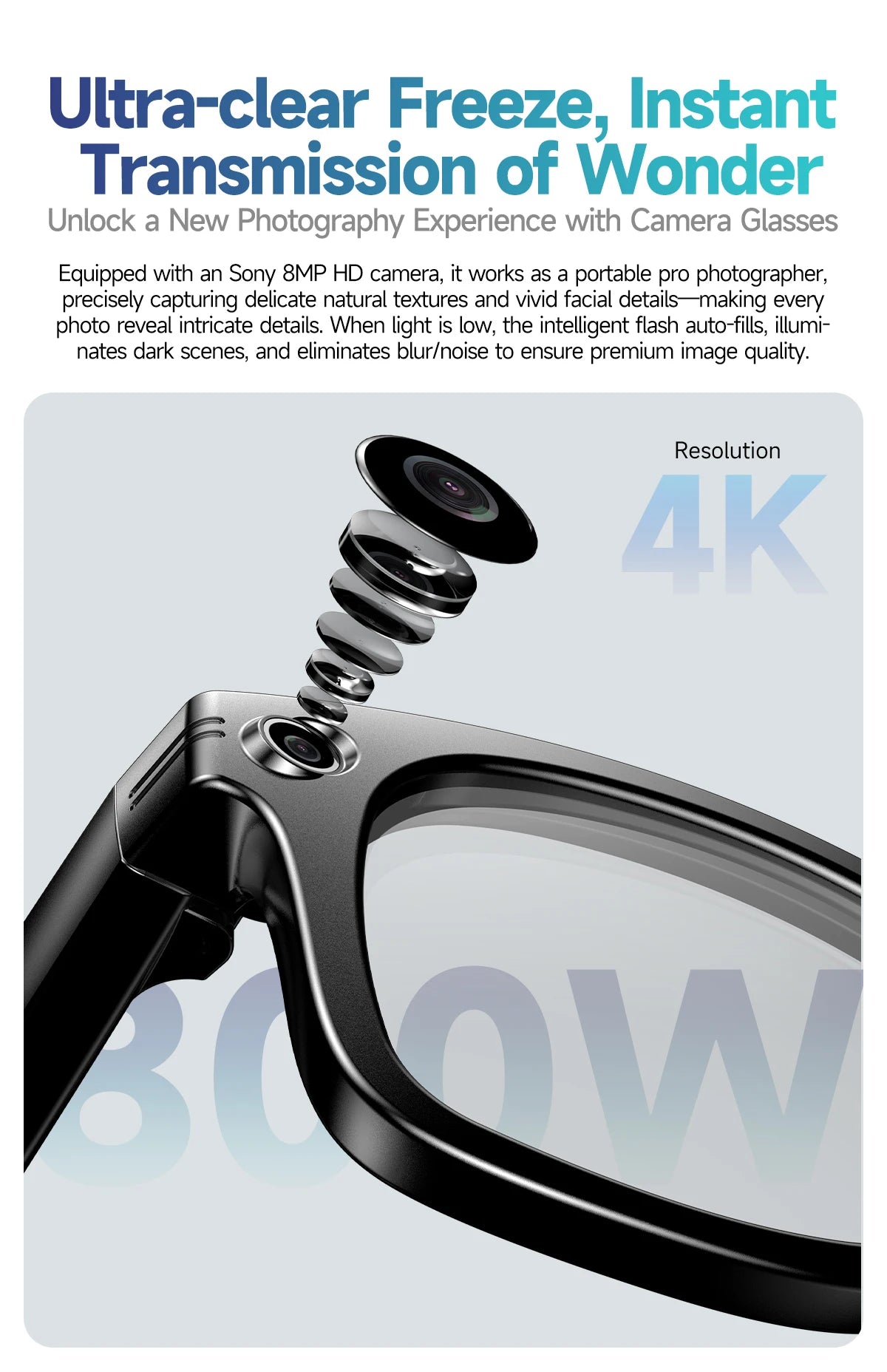 2026 Smart Glasses 8MP Camera WiFi Bluetooth Touch Control IP65 Waterproof AI Translation Noise Cancelling AI Glasses Women