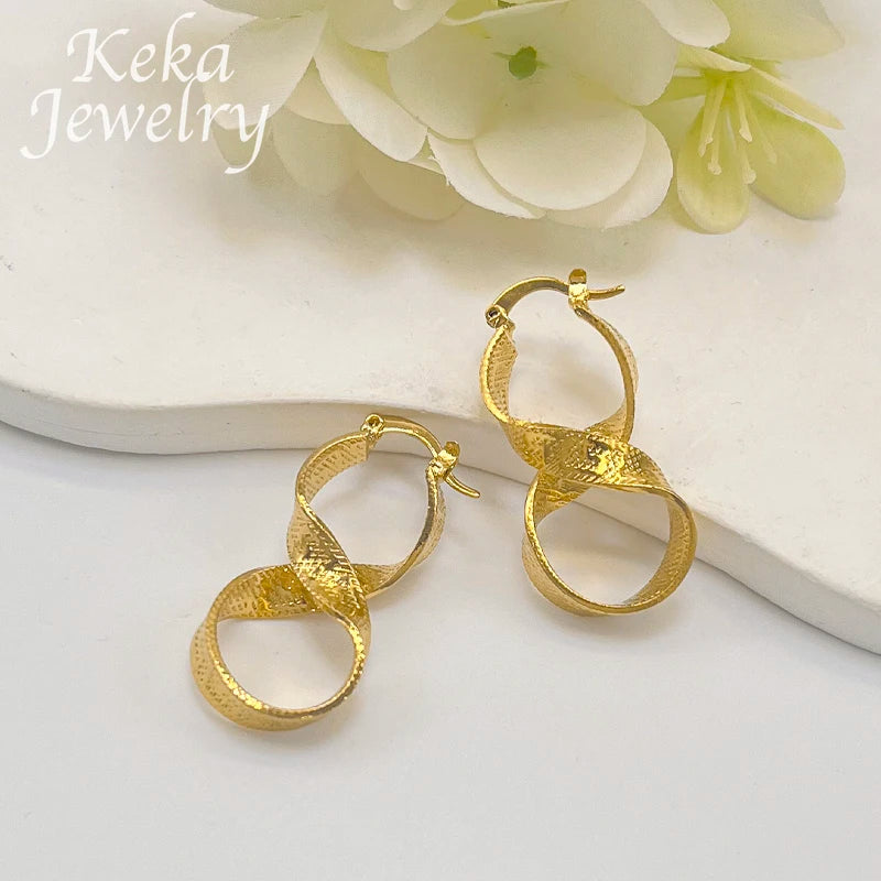 Dubai 24k Gold Color Earrings Great Wall Pattern Classic Earring Design Woman Accessories African Jewelry Set For Daily Wear