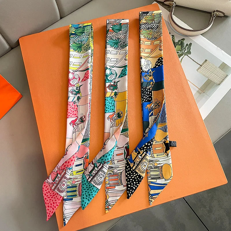 NEW 2026 Long Scarf for Women Narrow Ribbon Headband Female Neckerchief Handle Bag Band Bandana Hair Tie Accessories