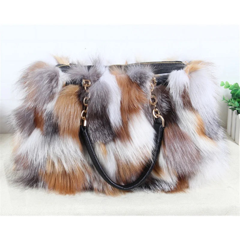2026 Luxury Real Fox Fur Bag Winter Women Handbag Designer Luxury Bag Evening Party Bags Leather High Quality Shoulder Bag Natural Fur Bag