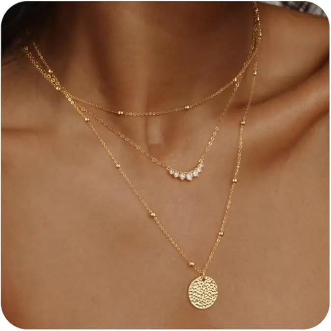 LENNIK European Layered Necklace - Brass Gold Plated Choker Chain Jewelry