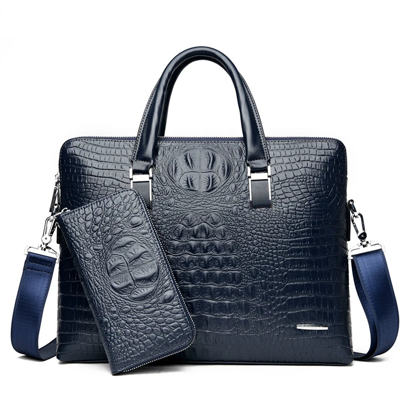 Alligator Briefcase Bag for Man PU Leather Crocodile Tote Handbag Laptop 14 Male Shoulder Business Messenger Crossbody Side Bag