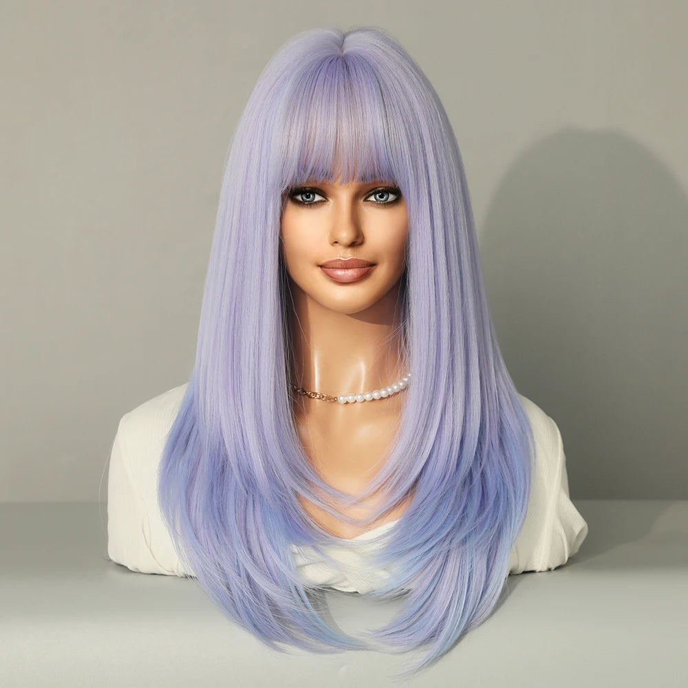 Blonde Long Straight Hair Wig Women Wig with Bangs Heat Resistant Synthetic Wig Halloween Cosplay Daily Natural Fake Hair