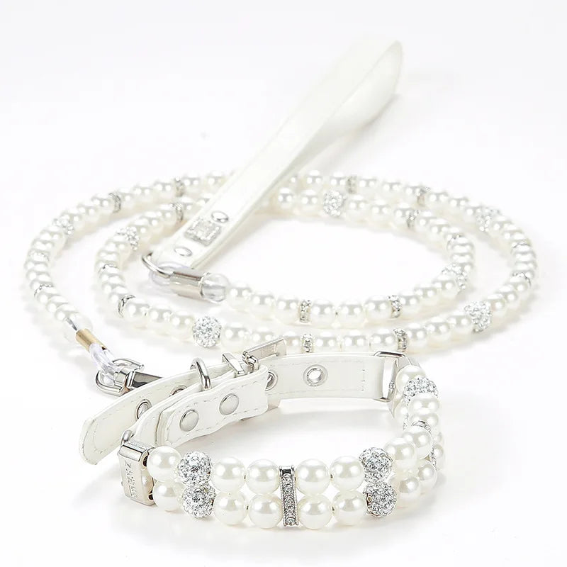 Pet Leash Collar Jewelry Pearl Cat Necklace Small and Medium-sized Dog Harnesses Supplies Wholesale