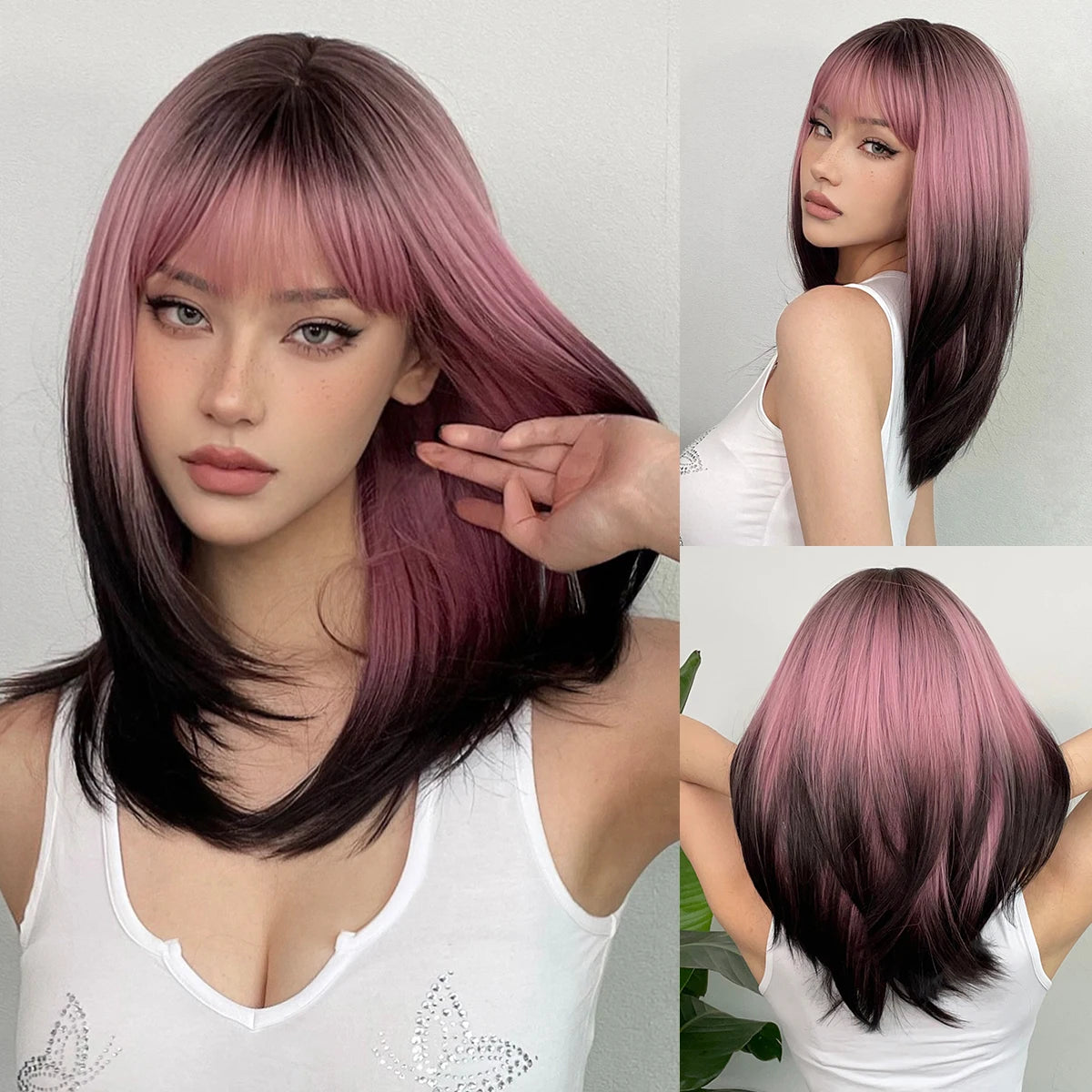 ALAN EATON Long Blonde Wigs for Women Synthetic Hair Wig with Fringe Ombre Color with Dark Roots Layered Wigs Heat Resistant