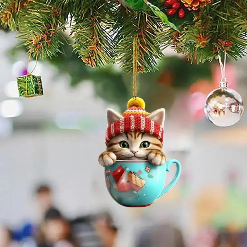 Christmas Tree Cat Pendant - Acrylic Fun Christmas Decorations Party Supplies