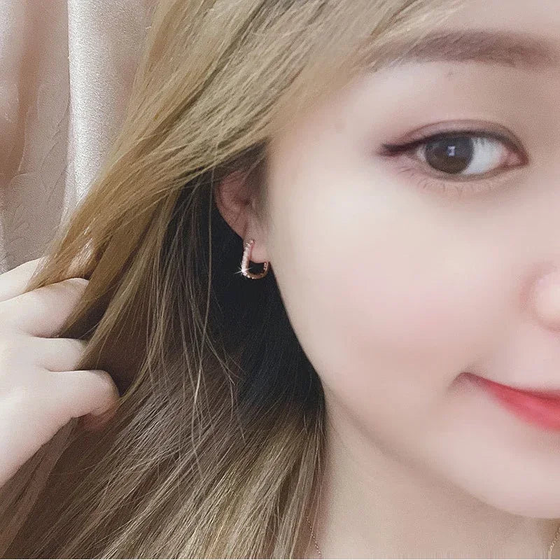 High-quality 925 Sterling Silver Crystal Fashion Circle Hoop Earrings for Woman Wedding Party Gift Street Versatile Jewelry