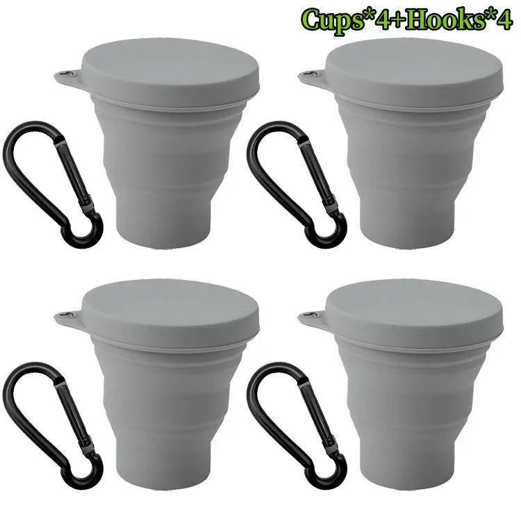 Folding Cup Sets Mini Retractable Cup Silicone Portable Teacup Outdoor Travel Coffee Telescopic Drinking Mug with Lid