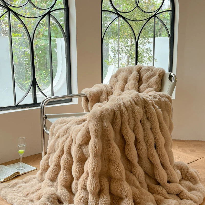 Luxury Faux Fur Rabbit Fur Thickened Blanket, Winter Soft Blanket Throw for Home Bed Sofa Cover 100X150cm 150X200cm 200X230cm
