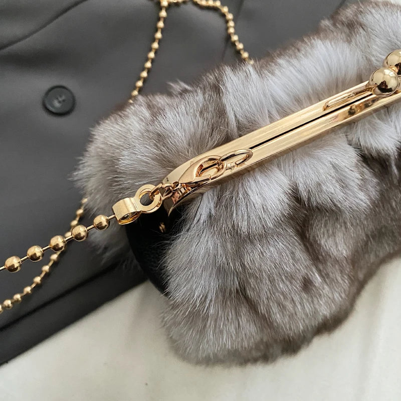 Luxury Soft Plush Evening Bags For Elegant Women Fox Fur Dinner Party Clutch Chain Crossbody Winter Warm Luxury Designer Handbags