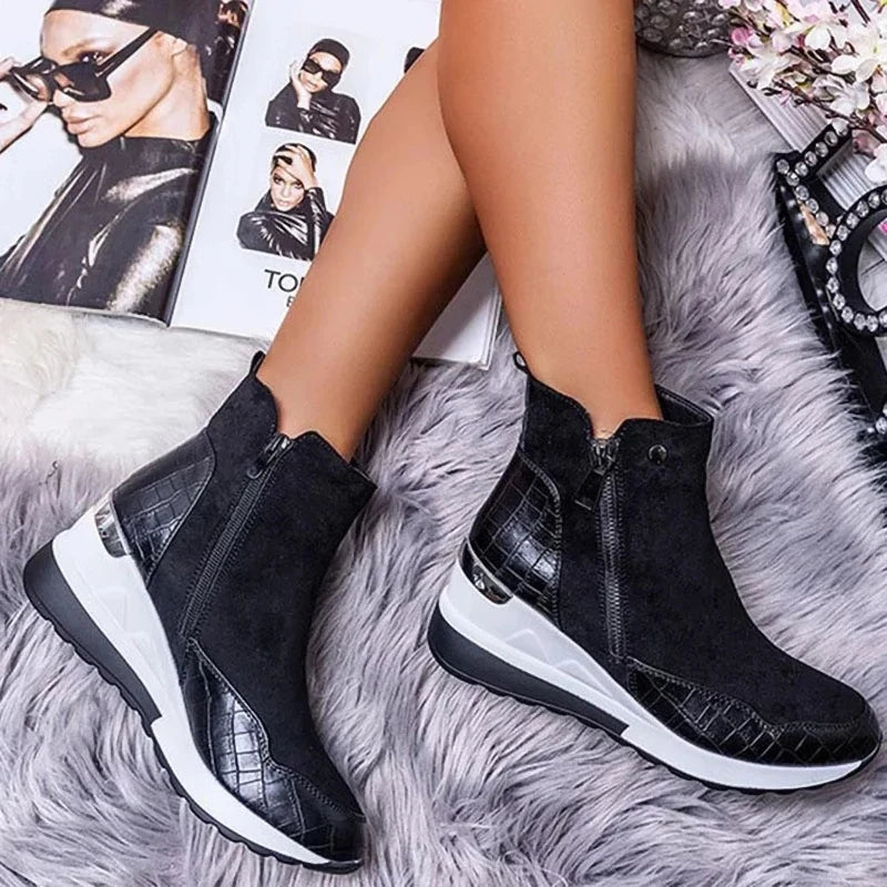Women Boots Autumn Winter New Low-top Vulcanized Shoes Thick-soled Wedge and Ankle Boots Zipper Sneakers Women's Shoes Plus Size