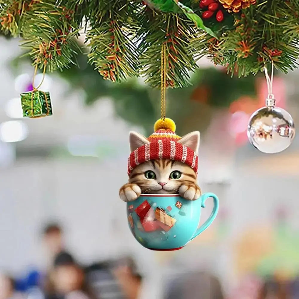Christmas Tree Cat Pendant - Acrylic Fun Christmas Decorations Party Supplies