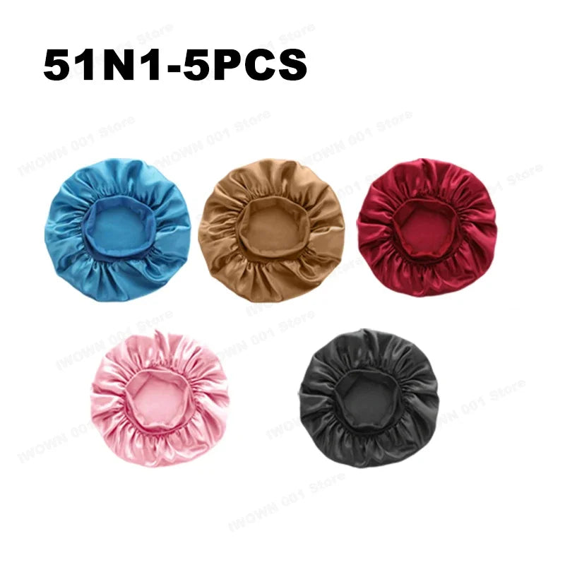 Women Satin Bonnet Wide Band Elastic Sleep Cap Hair Care Head Wrap Beauty Spa Bathing Hat Night Sleeping Cap for Curly Long Hair