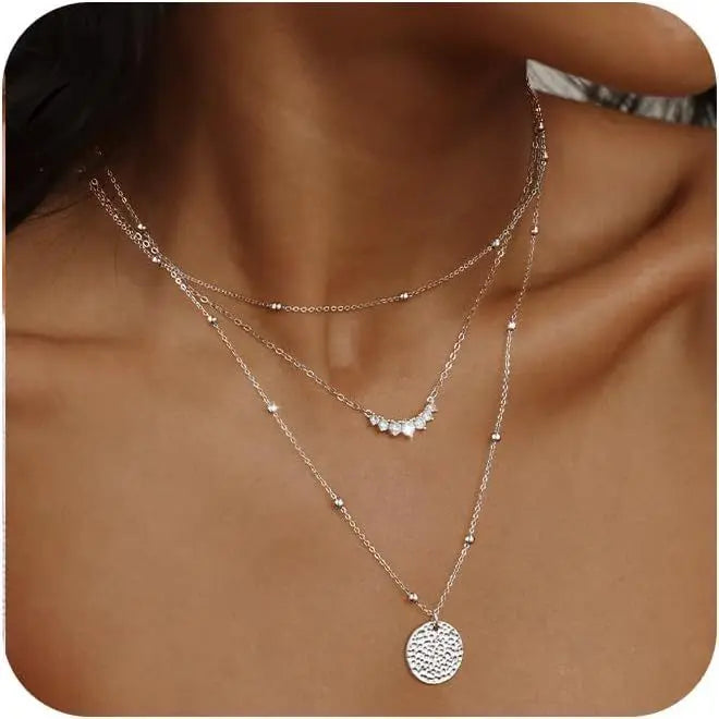 LENNIK European Layered Necklace - Brass Gold Plated Choker Chain Jewelry