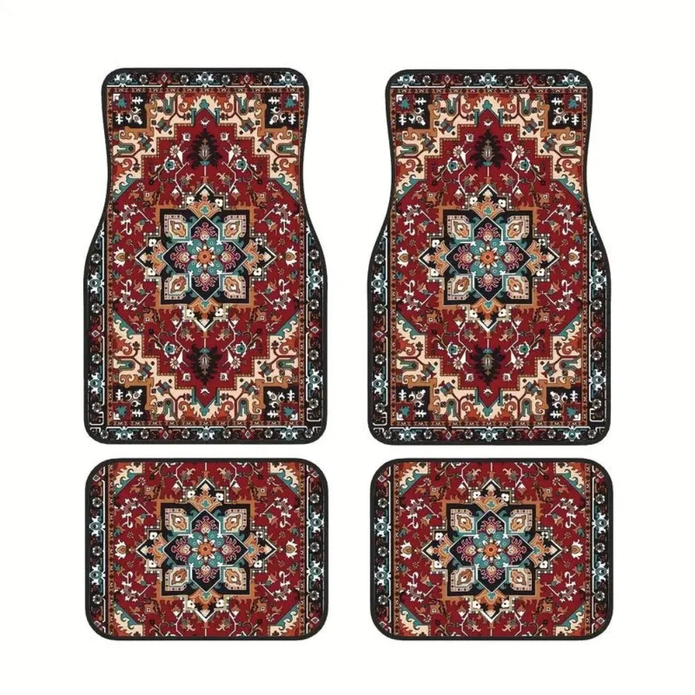 4Pcs Bohemian Car Floor Mats Rubber Back Heavy Duty Persian Carpet Car Decoration Dirty Resistant Car Floor Protector Rugs