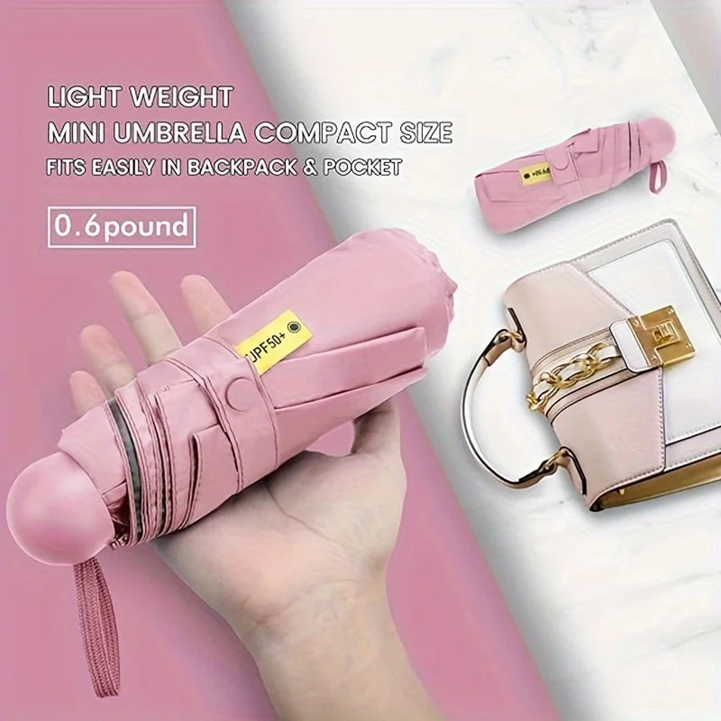 Anti-Uv Mini Umbrella For Sunny And Rainy Days, Portable With Uv Coating And 6 Reinforced Ribs