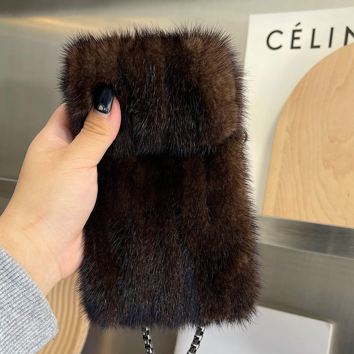 Real Mink Fur Bag Crossbody Bags For Women Phone Bag Lady Shoulder Bags Real Fur Bag Female Messenger Bag Winter Handbag Ladies