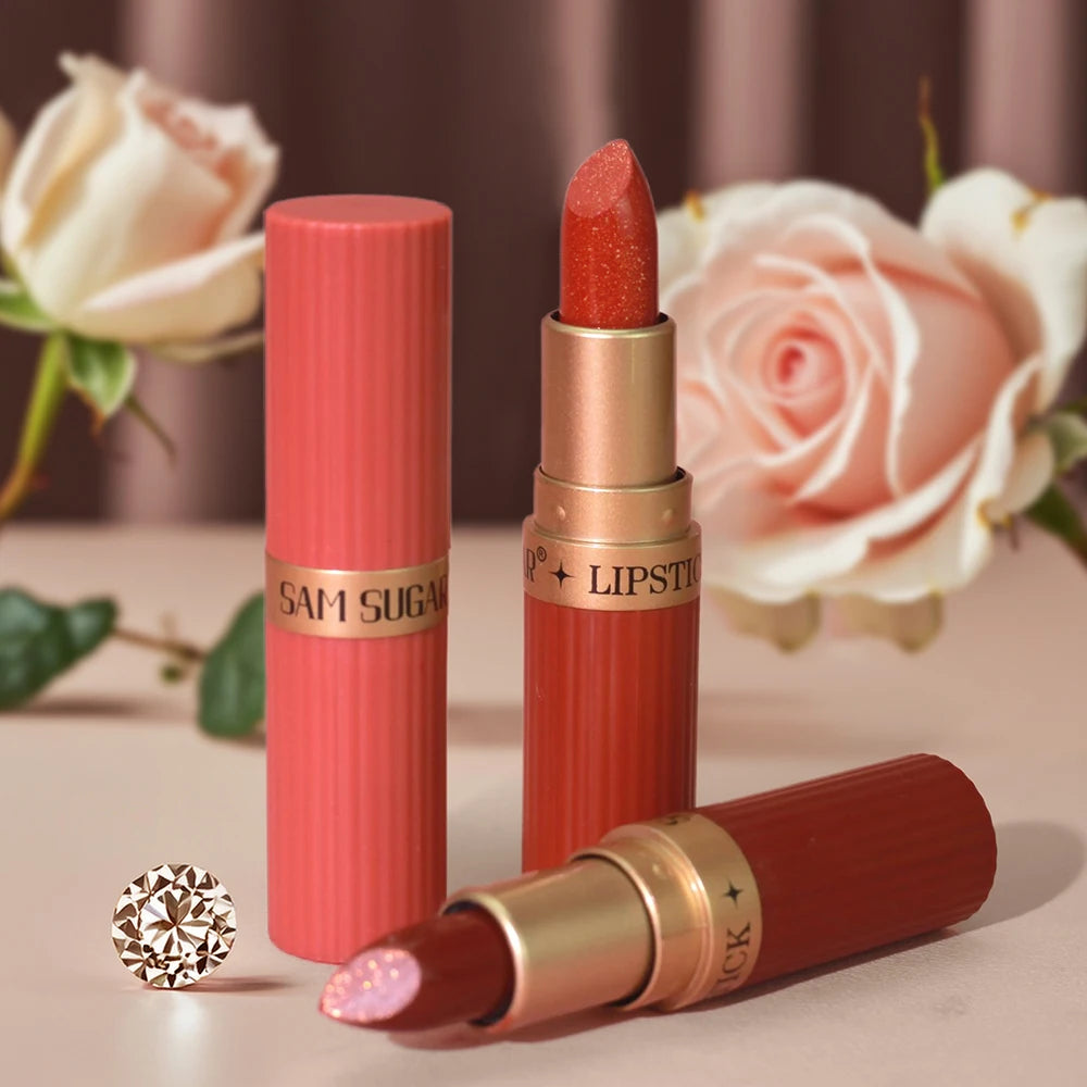 Pearlescent Pink Glitter Velvet Lipstick Metallic Waterproof Long Lasting Matte Shimmer Diamond Lipstick Women Makeup Cosmetic