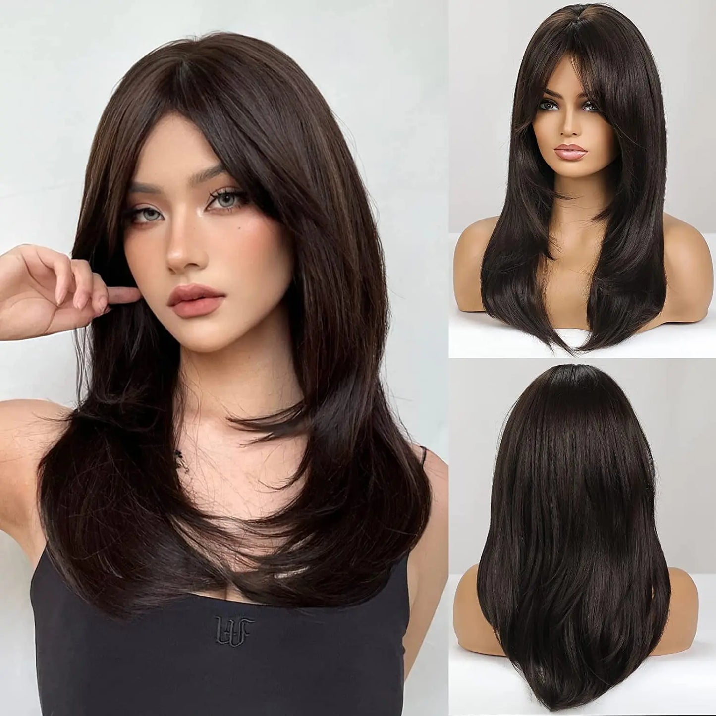 ALAN EATON Long Blonde Wigs for Women Synthetic Hair Wig with Fringe Ombre Color with Dark Roots Layered Wigs Heat Resistant