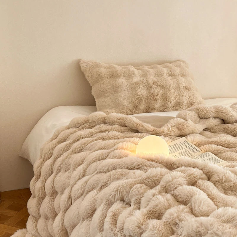Luxury Faux Fur Rabbit Fur Thickened Blanket, Winter Soft Blanket Throw for Home Bed Sofa Cover 100X150cm 150X200cm 200X230cm