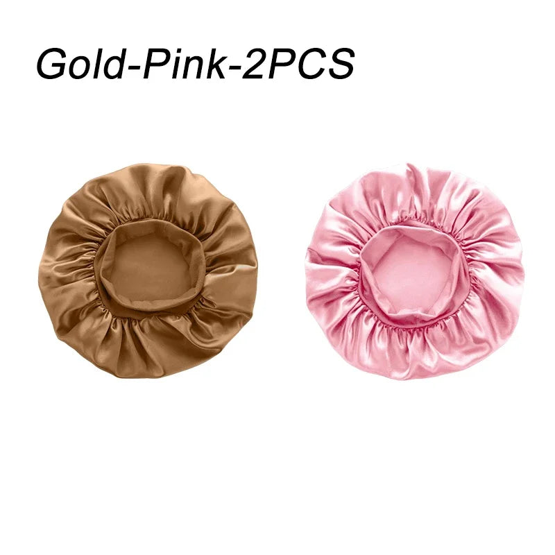 Women Satin Bonnet Wide Band Elastic Sleep Cap Hair Care Head Wrap Beauty Spa Bathing Hat Night Sleeping Cap for Curly Long Hair