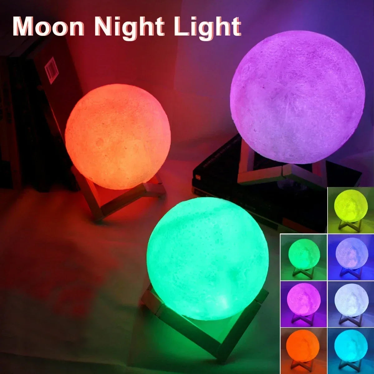 LED Moon Night Light 8cm - Battery Powered Starry Lamp with Stand for Bedroom Decor