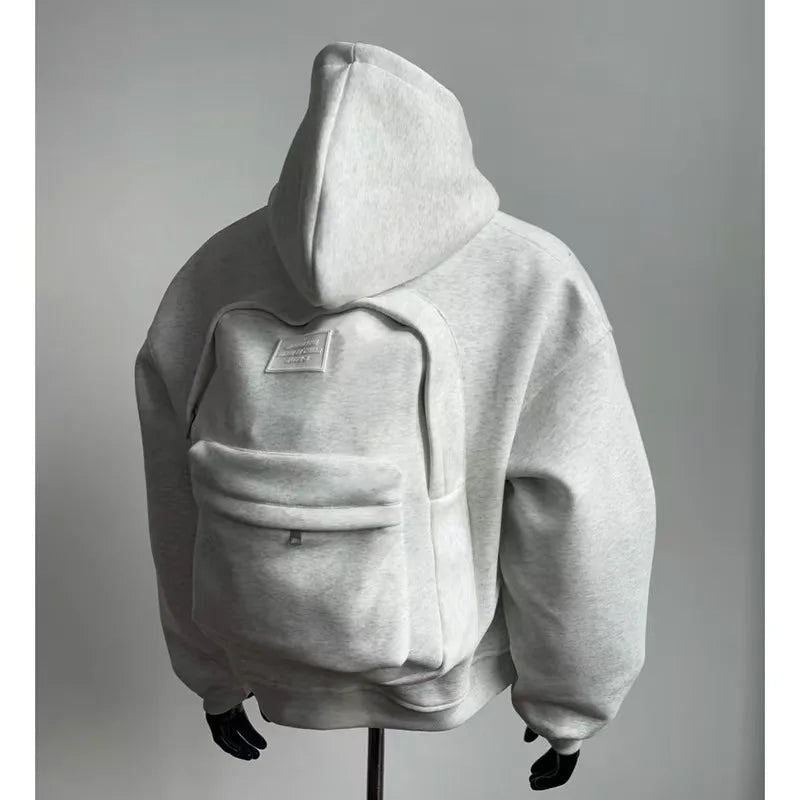 Viral Must Have Backpack Hoodie high street fashion three-dimensional backpack men clothing Y2K trend hoodie oversized casual sportswear