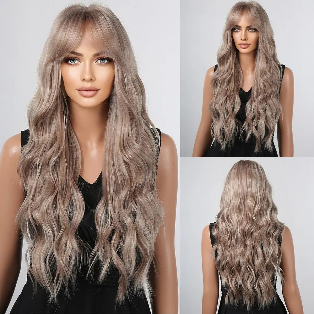 Brown Blonde Ombre Natural Hair Wigs for Women Long Wavy With Dark Roots Synthetic Wig for Women Heat Resistant Coaplay Wigs