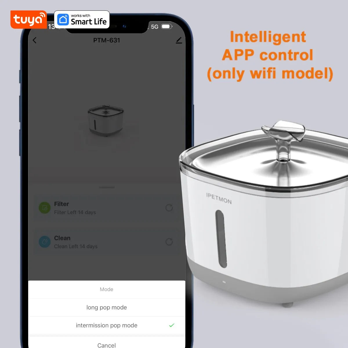Smart Cat Water Fountain 2.5L - #1 Worldwide Tuya App Pet Water Dispenser with SUS304 Bowl