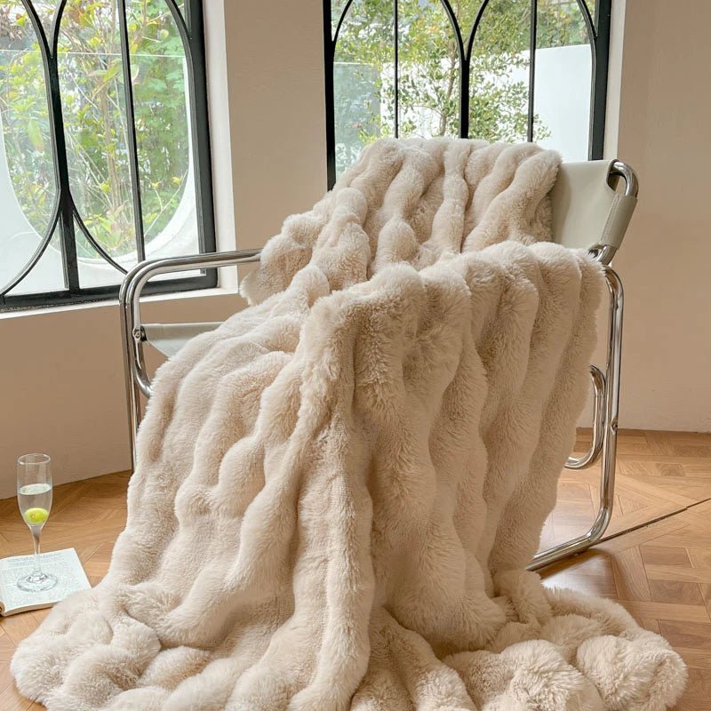 Luxury Faux Fur Rabbit Fur Thickened Blanket, Winter Soft Blanket Throw for Home Bed Sofa Cover 100X150cm 150X200cm 200X230cm