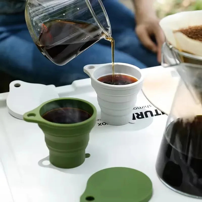 Folding Cup Sets Mini Retractable Cup Silicone Portable Teacup Outdoor Travel Coffee Telescopic Drinking Mug with Lid