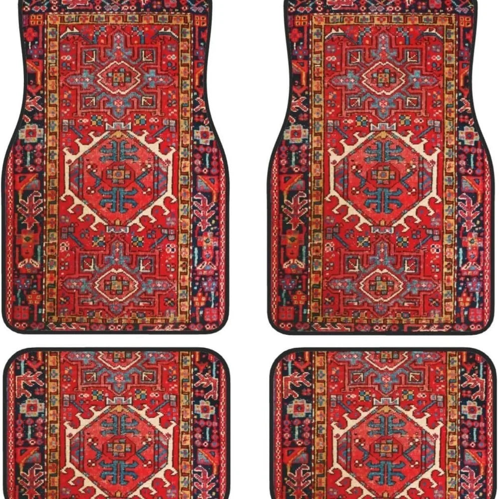 4Pcs Bohemian Car Floor Mats Rubber Back Heavy Duty Persian Carpet Car Decoration Dirty Resistant Car Floor Protector Rugs