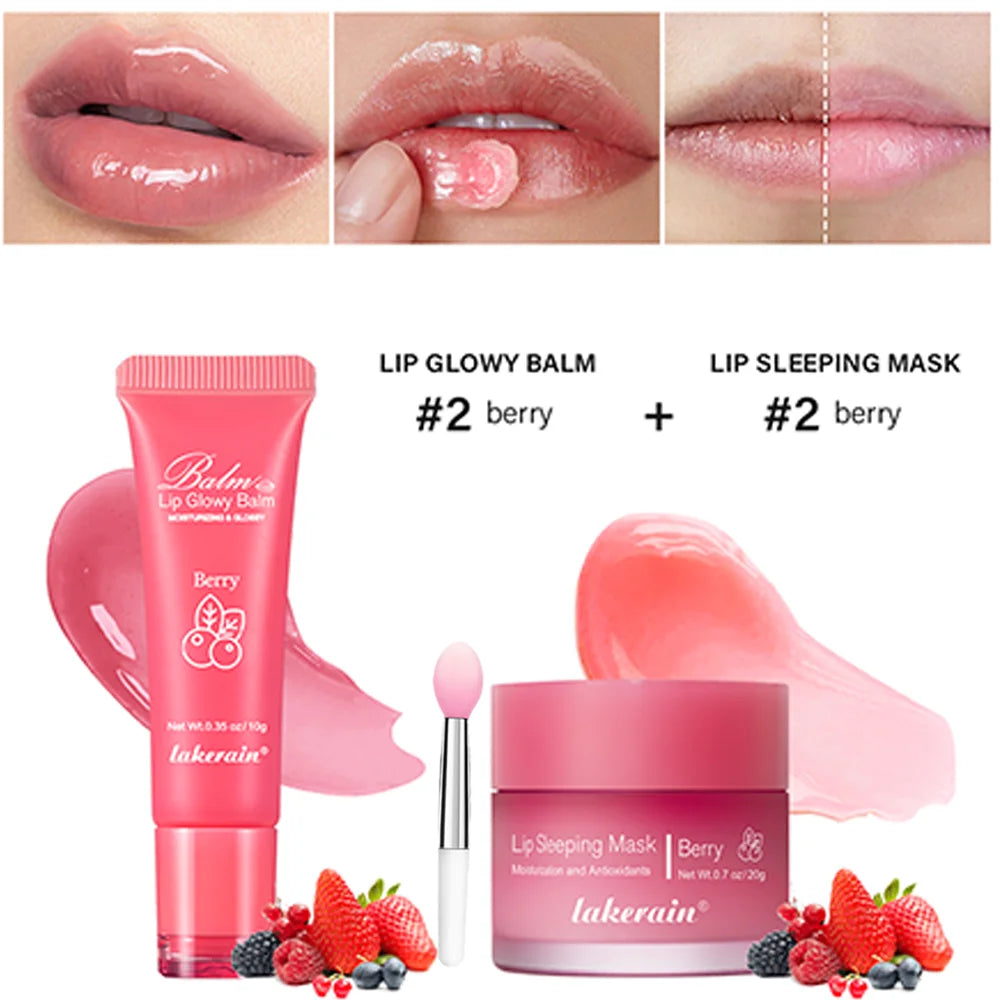 Lip Care Kit Moisturizing Lip Glowly Balm Sleeping Lip Mask Deep Hydrate Night Sleep Mask Reduce Lip Lines Remove Dead Skin