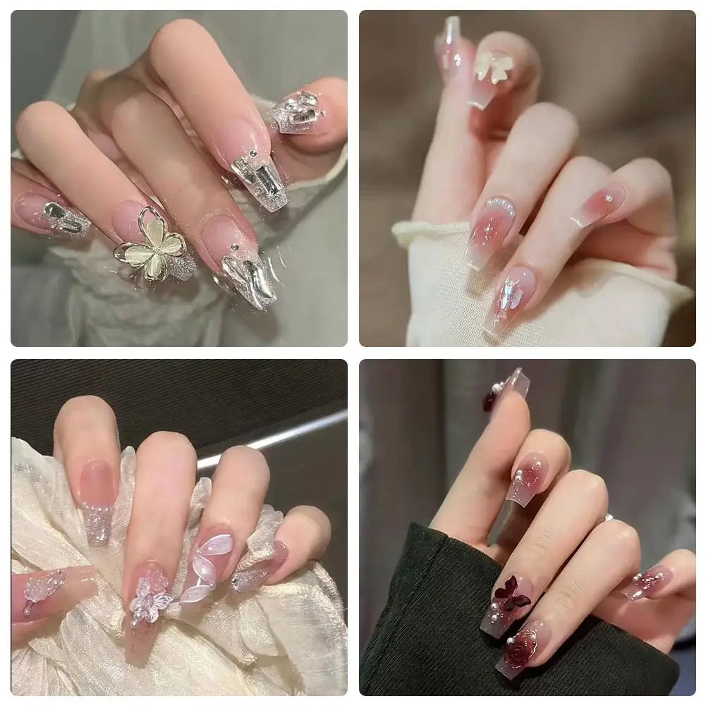24Pcs Glitter Diamond Press On Nails Blush Pink Cat Eye Fake Nails Sweet Cute Coffin Full Cover Short Square False Nail Tips Art