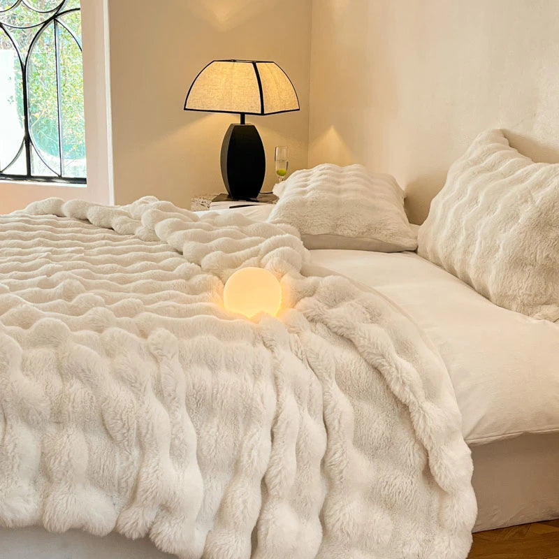 Luxury Faux Fur Rabbit Fur Thickened Blanket, Winter Soft Blanket Throw for Home Bed Sofa Cover 100X150cm 150X200cm 200X230cm