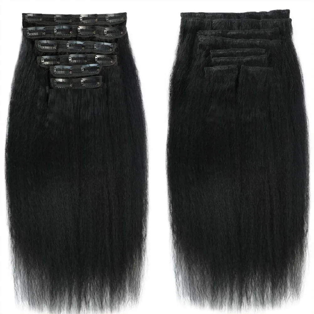 Clip ins Hair Extensions Real Human Hair 26 Inch Kinky Straight Clip ins 8 Pcs Brazilian Remy Hair Extensions for Women Natural