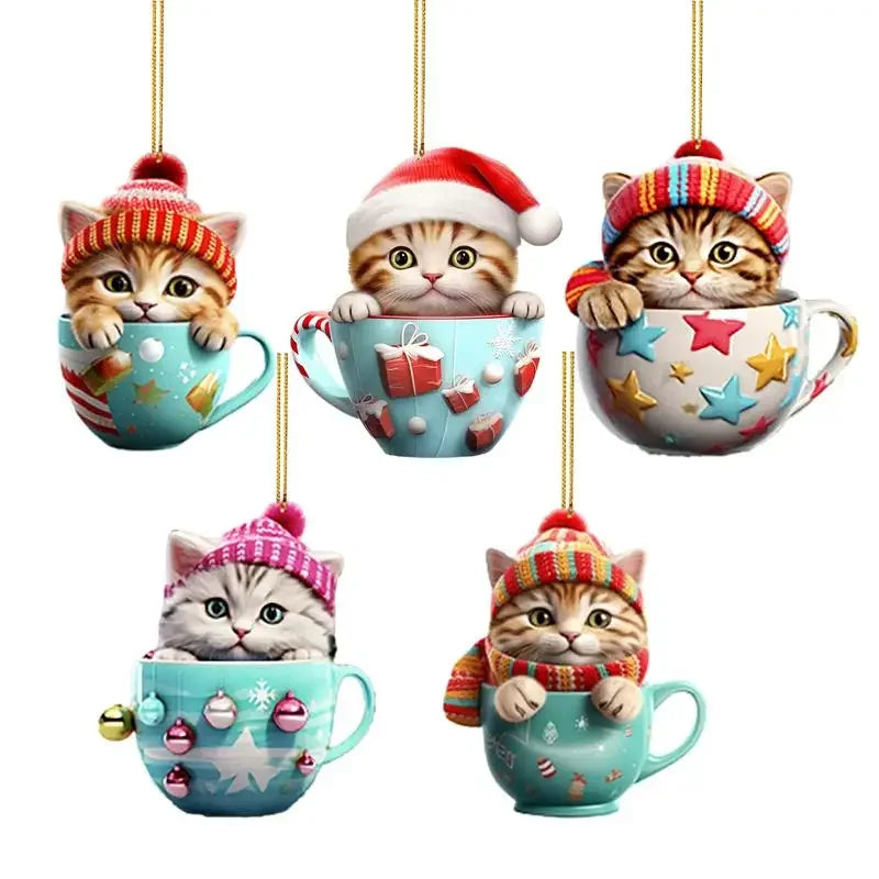 Christmas Tree Cat Pendant - Acrylic Fun Christmas Decorations Party Supplies