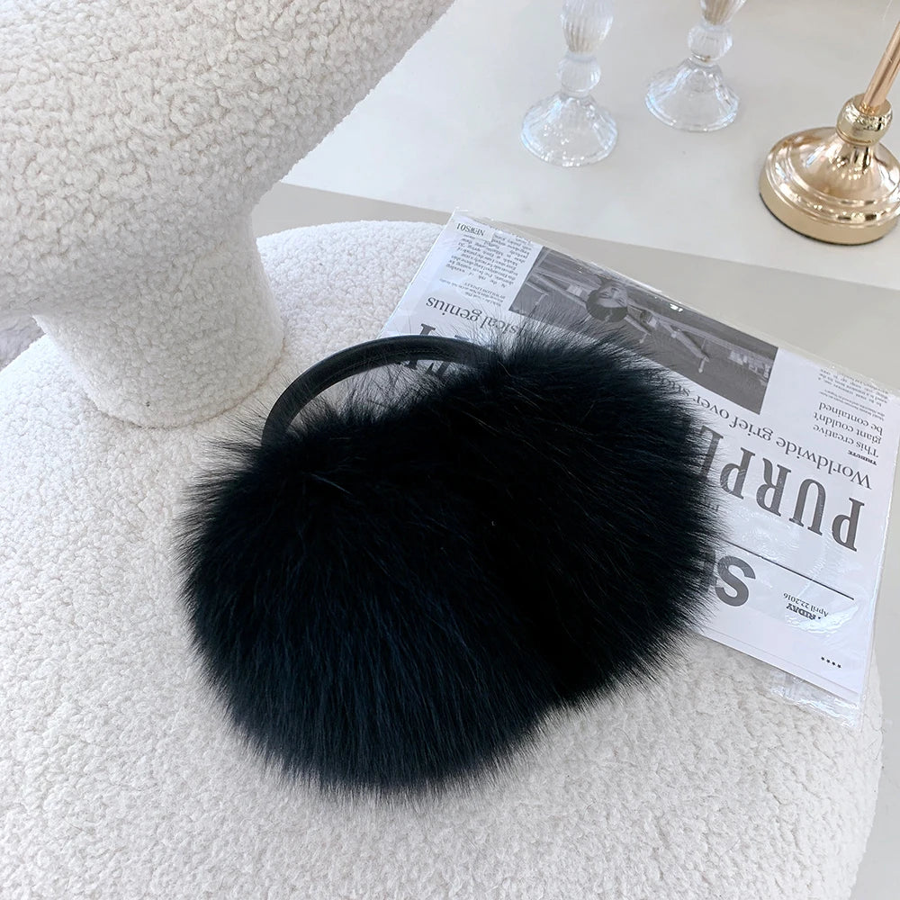 Winter Women Warm Real Fox Fur Earmuffs Girl's Earlap Ultra Large Ladies Plush Earmuff Luxury Ladies Fox Fur Earmuffs