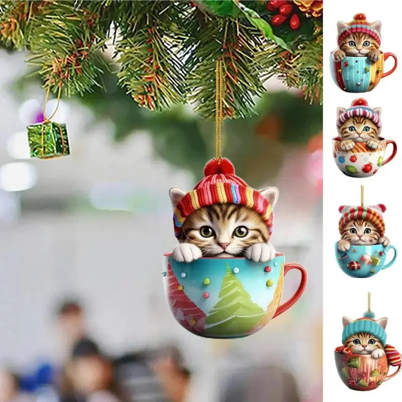 Christmas Tree Cat Pendant - Acrylic Fun Christmas Decorations Party Supplies