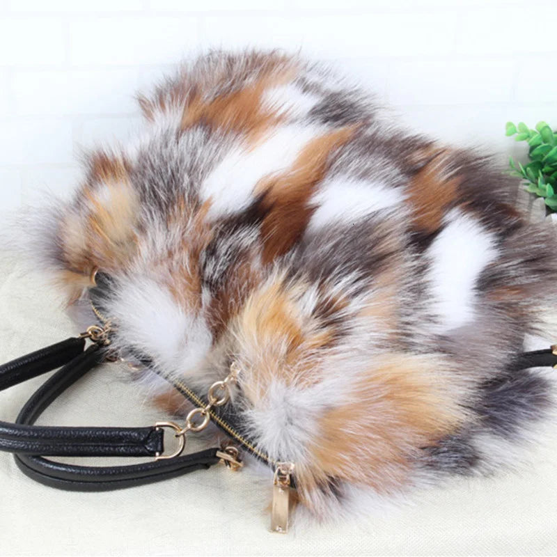 2026 Luxury Real Fox Fur Bag Winter Women Handbag Designer Luxury Bag Evening Party Bags Leather High Quality Shoulder Bag Natural Fur Bag